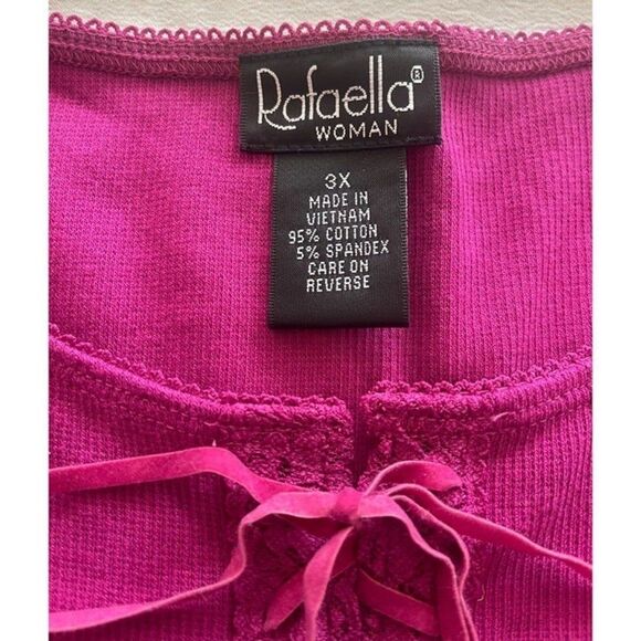 Rafaella Woman Pullover Sweater Top 3/4 sleeve Sz 3XL Plus Sz Fuchsia Cotton NWT - Picture 2 of 8